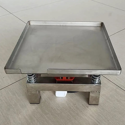 Electric Concrete Vibrating Table Pro Grade Shaker For Air Bubble Removal, 3000 Times Per Minute, Stainless Steel Platform, Heavy Duty Vibration Table With Copper Core Motor, 50 By 50 By 25 Cm front view on tile floor