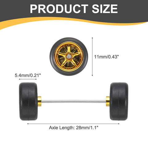Two Pack 1 By 64 Scale Wheels And Tires With Real Riders Rims And Axles For RC Diecast Cars And DIY Models with dimensions