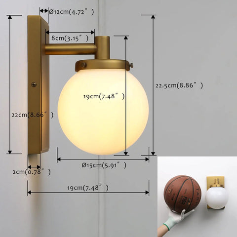Retro Globe Glass Wall Sconce With White Globe Shade Hardwired Industrial Vanity Light For Bathroom Hallway Kitchen Bedroom Vintage Style Indoor Wall Lamp Fixture, showing brass finish and 5.9 inch diameter shade.