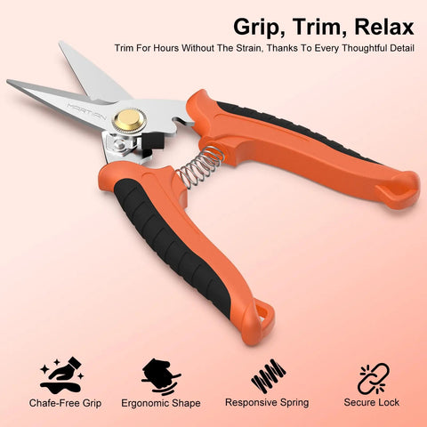 7 Inch Heavy Duty Gravity Shears With Micro Serrated Japanese SUS420J2 Blades, Ergonomic Ambidextrous Grip, Safety Lock