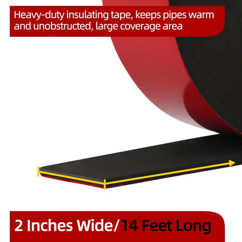 Heavy Duty 2 Inch By 14 Ft Pipe Insulation Tape for outdoor winter freeze protection close-up showing dimensions