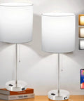 2 Pack Bedside Table Lamps With USB Port And AC Outlet, Pull Chain, Adjustable 2700K to 5000K, White Shade on Nickel Base