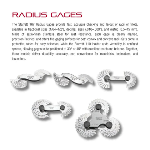 Pro Grade Radius Gauge For Convex And Concave Curves Time Saving Tool For Carpenters And Construction Pros Stainless Steel.020 Inch Radius Gauge With Easy Read Inch Measurements And Rust Resistant Durability displayed on brochure