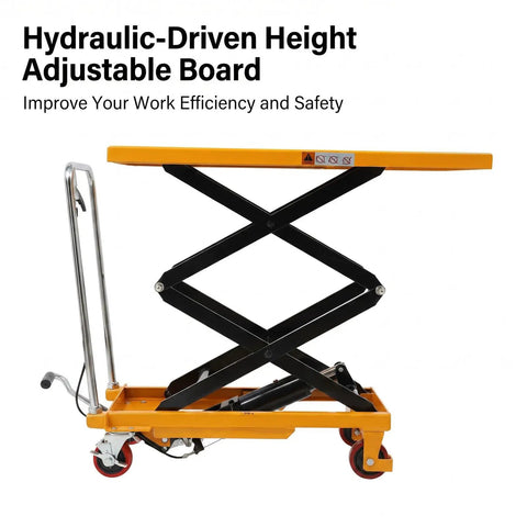 Heavy Duty Hydraulic Lift Table Cart Featuring 770 Pound Load Capacity And Rock Solid Double Scissor Mechanism For Warehouse Operations makes daily hauling easy