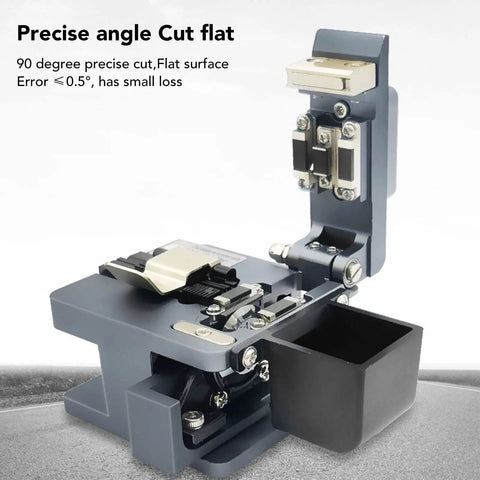 Pro Optical Fiber Cleaver Machine with Tungsten Steel Blade For Precision 90 Degree Cuts Bare Fiber And Leather Cable Auto Return Clamp Includes Waste Bin