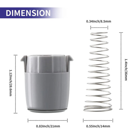 AGM73610701 Magnetic Washer Door Plunger And Spring Replacement Kit with dimensions of washer prop and spring.