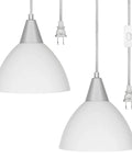 Adjustable Pendant Light With 15 Foot Cord And On Off Switch Frosted White Shade Ceiling Lamp For Living Room Bedroom Dining Hall Easy Install Plug In Ceiling Lighting Pack Of 2