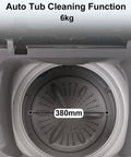 Compact Full Automatic Washing Machine In Sleek Grey interior showing 6kg auto tub cleaning function and honeycomb drum design.