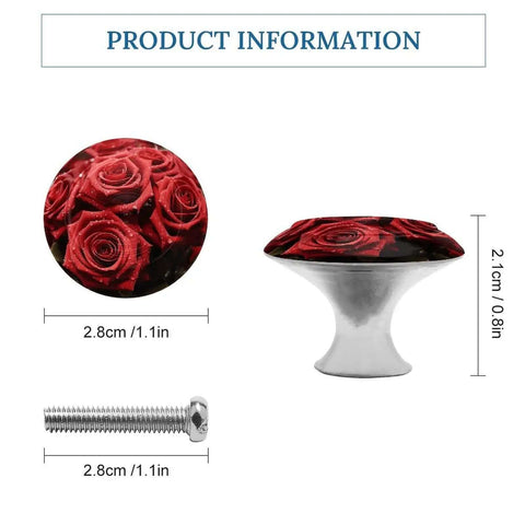 Red Rose Round Cabinet Pulls 1.1 Inch Hole Center Stainless Steel Knobs With Screws For Dresser Kitchen Bathroom Door