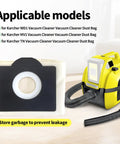 No Sweat Washable Canvas Dust Bag For Karcher WD1 MV1 TN Vacuum Easy Fit Zippered Filter Sack shown with vacuum cleaner.