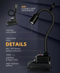 Boss Level Ultra Bright 2000 Lumen Magnetic Gooseneck Work Light, Rechargeable 5000mAh with details on flexibility and features.
