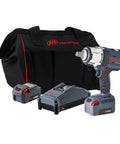 Three Quarter Inch 20V Brushless Impact Wrench Kit With Four Power Modes, LED Ring Light, And Dual Battery Pack, Delivers 1500 Ft Lbs Nut Busting Torque And 1000 Ft Lbs Max Torque, Compact 8.5 Inch Length Beast Mode Power, shown with charger and carrying bag.
