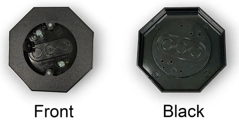 Vertical Siding Lamp Mounting Kit With Built In Octagon Box Black For Easy Install Outdoor Use Weatherproof And DIY Friendly For Outlets And Exterior Lights On Smooth Flat Surfaces front view black octagon