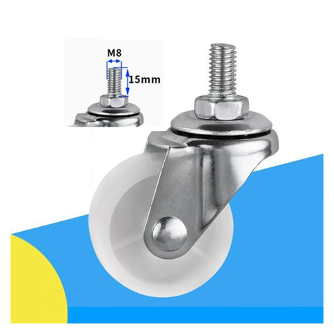1.5 Inch M8 Threaded Swivel Caster Wheel White Light Duty For Carts And Trolleys, 360 Degree Swivel For Easy Glide And Maneuverability, Durable PP Wheel