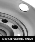 Close-up of mirror finish on Polished 19.5 Inch 10 Lug Wheel Simulators Stainless Steel Bolt Kit Hubcap Set for Ford F450 F550.