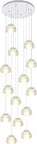 Lit 14-Light Crystal Bubble Chandelier With LED Pendant Lights for Living Room and Foyer, Ultra Long 98-Inch Adjustable Ceiling Fixture