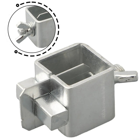 Close-up of a galvanized steel clamp from the Precision 8 Piece Butt Welding Clamps Set, used for securing metal edges.