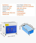 Front view of VEVOR 3L ultrasonic cleaner with stainless steel tank and blue digital control panel