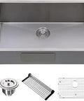 32 Inch Undermount Stainless Steel Kitchen Sink With Zero Radius Bowl, 16 Gauge, Single Bowl, Includes Drainer and Grid