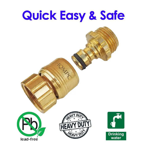 Lead Free Brass Garden Hose Quick Connect Fittings Three Quarters Inch GHT Durable Water Hose Connectors Two Pack No Lead Safe Drinking Quality For Tough Outdoor Use