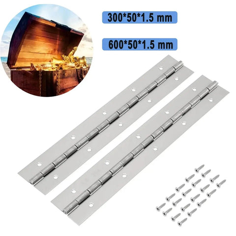 Pair Of 304 Stainless Steel Piano Continuous Hinges For Heavy Duty Cabinet Doors And Pantry Shelves Built Like A Tank With Smooth Swing Mechanism Yellow Coated Finish Gets The Job Done Every Time, 300mm and 600mm size with screws.