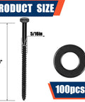100 Pack 5/16 X 5 Inch Hex Head Lag Bolts For Wood And Ceramic With Black Coated Finish And 100 Washers