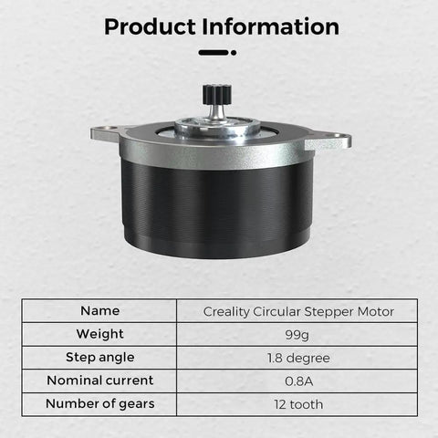 K1 Series Extruder Stepper Motor 1.8 Degree Step Angle 0.8A 12 Tooth Gear Circular Shaft with product specifications table