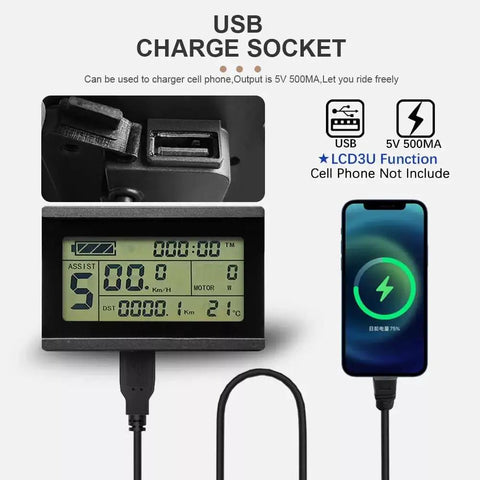 USB charge socket on LCD Display Meter KT LCD3U All In One With USB Interface And Waterproof Plug