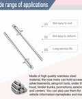 Stainless Rosette Rivets For VIN Door Tags Fits Ford Chrysler AMC GM Cars 2 Pack shown with usage benefits and application range.