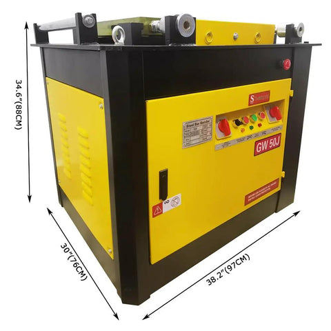 Heavy Duty Electric Rebar Bender Workhorse With Foot Pedal 50 Mm Max Capacity Steel Table Bending Machine 208V Three Phase Power side profile view
