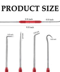 Diagram of Carbon Steel Hook And Pick Set For Auto Repair, Double Ended Tool With Four Heads, Universal O Ring Pick, Red.