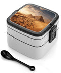 Pyramid Africa Desert Bento Box Leakproof Double Layer Lunch Box with spoon shown, durable PP material for office travel camping