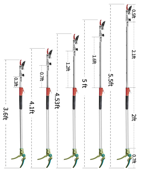 Extendable Pruner With Rotating Blade Head For The Yard, Lightweight Aluminum Pole Reaches 3.67 To 5.45 Feet To Cut Branches Up To One Inch