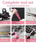 Pink 103 Piece DIY Tool Kit In A Compact Storage Case Built For Women And Beginners featuring tools for everyday repairs