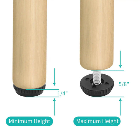 Stainless Steel Adjustable Furniture Feet One Quarter Twenty Thread Screwed In Levelers showing height adjustment on wooden legs