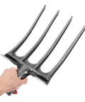 Steel Garden Fork Replacement Head Tines for Soil Turning and Manure Duty, close-up of heavy-duty four tine construction.