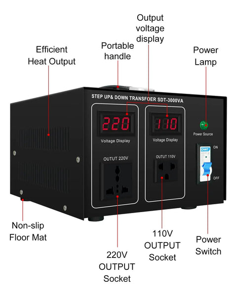 Beefy 3000W Step Up And Down Voltage Transformer Converter 110V To 120V To 220V To 240V for home appliances and travel