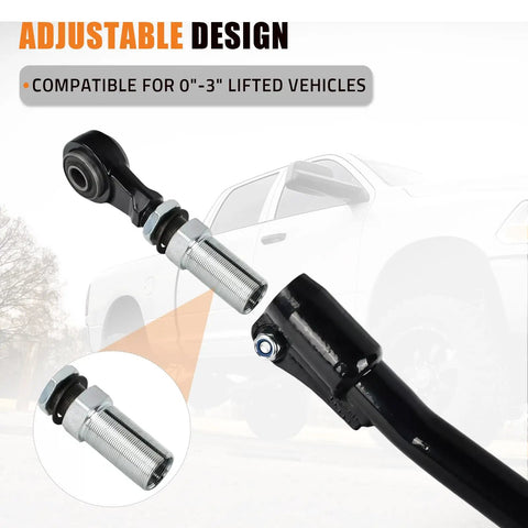 Dodge Ram Adjustable Front Track Bar for 2003-2013 0-3 Inch Lift 2WD 4WD Heavy Duty Panhard Bar Suspension Upgrade Restores Front Axle Alignment and Fixes Death Wobble, black DOM steel with threaded adjuster