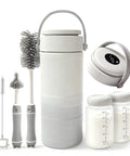 Portable Breast Milk Chiller With Digital Temp Display 22 Oz On The Fly Cooler set with two jars, brush, and thermometer.