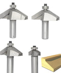 60 Degree Chamfer Router Bit Set with 1/2 Inch Shank, Includes 3/16, 5/8, 3/4 and 7/8 Inch Cutting Depths, Ball Bearing Horse Nose Edges
