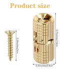 Premium Brass Barrel Hinges For Your Cool DIY Adventures Eight Piece Set With Wide 180 Degree Opening Angle Hidden And Concealed Design Perfect For Jewelry Boxes Small Woodworking Projects And Furniture In Durable Rust Resistant Gold Finish Measuring shown with dimensions in inches and cm.