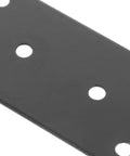 Close-up of Heavy Duty Stainless Steel Straight Brace Brackets Two Pack Flat Furniture Support Plates Black Metal Corner with holes.