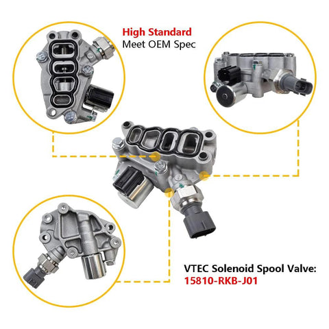 VVT Solenoid Spool Valve Kit With Gasket For Honda Accord Odyssey Pilot V6 3.0L 3.5L Engines, VTEC Solenoid, OE 918-078 Replacement