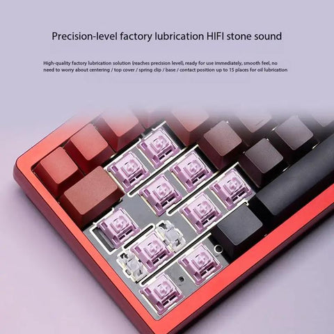 Keyboard with Ultra Smooth High Sensitivity Trans Momentary Mechanical Shaft and pink-purple 5Pin MX style linear switches