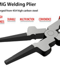 Workhorse Eight Inch MIG Welding Pliers With Insulated Handles for welding and wire cutting, splatter removal, close-up view