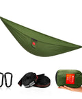 Ultralight Camping Hammock For Outdoors And Backpacking, Portable Nylon Hammock Supports Up To 440 Lbs, Army Green with straps and carabiners