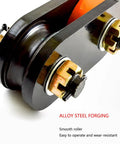 Close-up of Hardcore Heavy Duty Forged Horizontal Lifting Clamp showing alloy steel forging and smooth roller for steel handling.