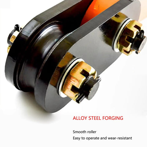 Close-up of Hardcore Heavy Duty Forged Horizontal Lifting Clamp showing alloy steel forging and smooth roller for steel handling.