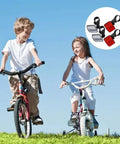 Children riding bikes with Eight Piece Bike Front And Rear Reflectors Kit With Wheel Spoke Reflectors Set for daylight safety shown inset.