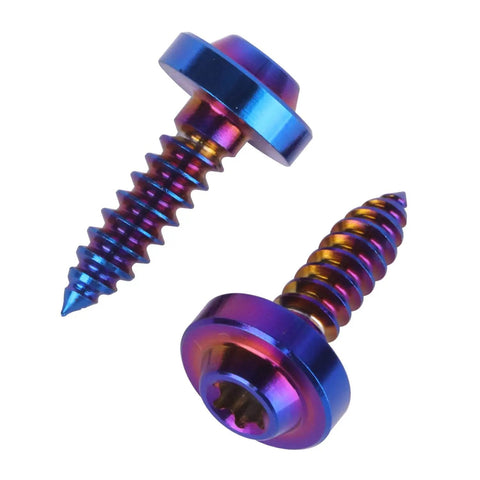 Heavy Duty Premium Titanium Self Tapping Screws M5x18mm Torx Star Drive 4 Pack Burnt Blue Coating, viewed from the side.